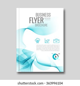 Vector corporate brochure, annual report, flyer, magazine book template mocjup layout. Blue bright Waves background