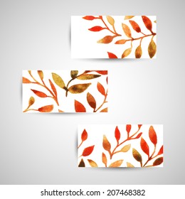 vector corporate business identity template, for card, brochure, booklet, envelope, presentation, visualization, branding. autumn watercolor leaf pattern
