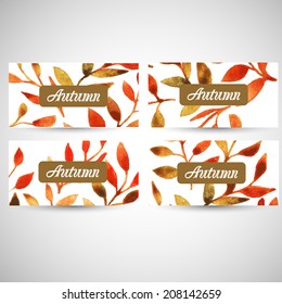vector corporate business identity template, for card, brochure, booklet, envelope, presentation, visualization, branding. autumn watercolor leaf pattern