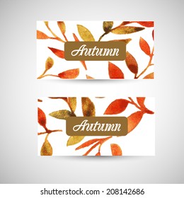 vector corporate business identity template, for card, brochure, booklet, envelope, presentation, visualization, branding. autumn watercolor leaf pattern