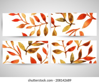 vector corporate business identity template, for card, brochure, booklet, envelope, presentation, visualization, branding. autumn watercolor leaf pattern