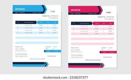 Plantilla de diseño de facturas empresariales de vectores.
