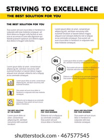 Vector corporate business template infographic with yellow graph, chart, header, text on white background. Flat style design of business infographic for annual report, poster, design, print, web