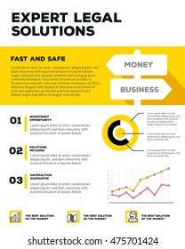 Vector corporate business template infographic with signpost, chart, line graph, icons, header, text on white and yellow background. Flat style design of business infographic for annual report, poster