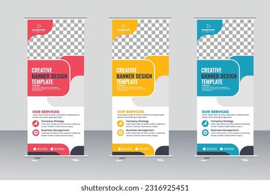 Vector corporate colorful roll up standee pull up banner design template