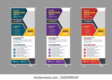 Vector corporate colorful roll up standee pull up banner design template