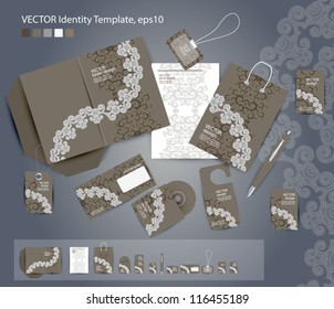 Vector corporate design for business artworks: folder, business card, invitation card, package, badge, blank, pen, dvd cover, envelope on floral background