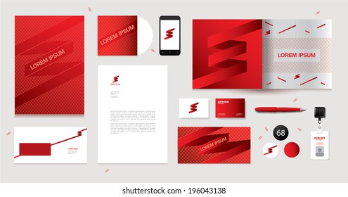 Vector corporate design for business artworks. Red elements.
