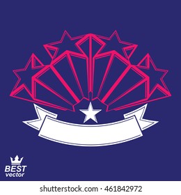 Vector corporate design element, celebrative stars web emblem with decorative curvy ribbon.. Union and solidarity theme Ã¢?? eps8 heraldic object.