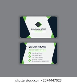 Vector corporate Double-sided creative Professional modern simple unique green minimalist black elegant business card in white theme Pro Vector