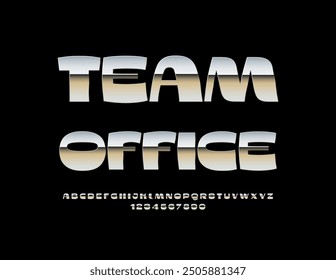 Vektor Corporate Emblem Team Office mit metallischen Bold Font. Silber glänzende Alphabet Buchstaben und Zahlen Set