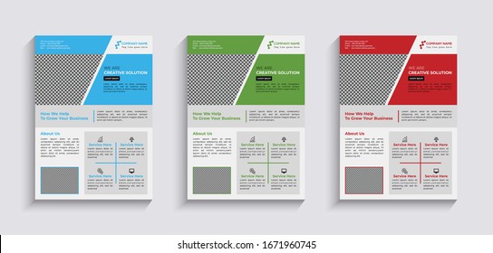 Plantilla de diseño de volante para empresas vectoriales. Plantilla de diseño del folleto del vector. colores cian, verde y rojo