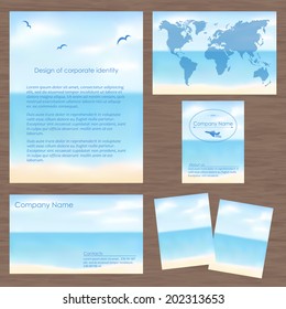 Vector corporate identity with beautiful seascape . Geometric banner design template. Brand, visualization, corporate identity business set