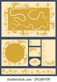 Vector corporate identity business set design . Template card with landscape.  Decorative frame with silhouette of a forest with thick and thin trees