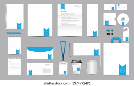 Vector Corporate Identity Design Template. Stationery Set of Envelope, Letterhead, Business Card, Folder, Notebook, Paper bag, Mug for Business Office Stationery Mockup Template