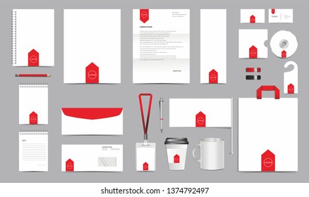 Vector Corporate Identity Design Template. Stationery Set of Envelope, Letterhead, Business Card, Folder, Notebook, Paper bag, Mug for Business Office Stationery Mockup Template