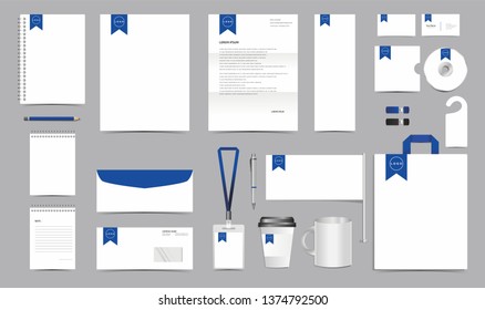 Vector Corporate Identity Design Template. Stationery Set of Envelope, Letterhead, Business Card, Folder, Notebook, Paper bag, Mug for Business Office Stationery Mockup Template