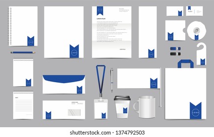 Vector Corporate Identity Design Template. Stationery Set of Envelope, Letterhead, Business Card, Folder, Notebook, Paper bag, Mug for Business Office Stationery Mockup Template