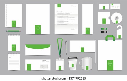Vector Corporate Identity Design Template. Stationery Set of Envelope, Letterhead, Business Card, Folder, Notebook, Paper bag, Mug for Business Office Stationery Mockup Template