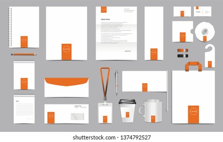 Vector Corporate Identity Design Template. Stationery Set of Envelope, Letterhead, Business Card, Folder, Notebook, Paper bag, Mug for Business Office Stationery Mockup Template