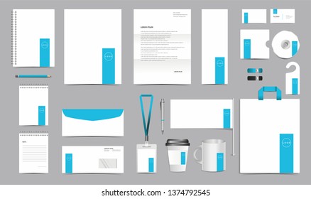 Vector Corporate Identity Design Template. Stationery Set of Envelope, Letterhead, Business Card, Folder, Notebook, Paper bag, Mug for Business Office Stationery Mockup Template