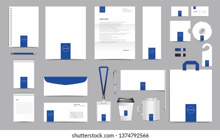 Vector Corporate Identity Design Template. Stationery Set of Envelope, Letterhead, Business Card, Folder, Notebook, Paper bag, Mug for Business Office Stationery Mockup Template