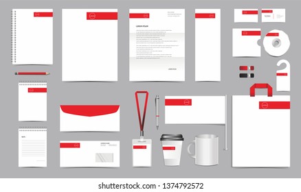 Vector Corporate Identity Design Template. Stationery Set of Envelope, Letterhead, Business Card, Folder, Notebook, Paper bag, Mug for Business Office Stationery Mockup Template