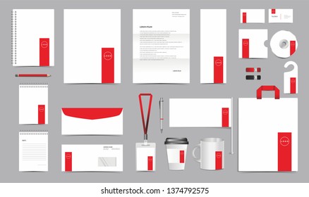 Vector Corporate Identity Design Template. Stationery Set of Envelope, Letterhead, Business Card, Folder, Notebook, Paper bag, Mug for Business Office Stationery Mockup Template