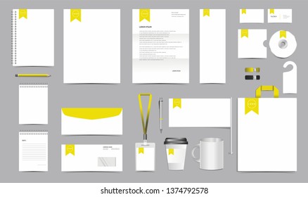 Vector Corporate Identity Design Template. Stationery Set of Envelope, Letterhead, Business Card, Folder, Notebook, Paper bag, Mug for Business Office Stationery Mockup Template
