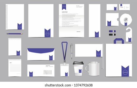 Vector Corporate Identity Design Template. Stationery Set of Envelope, Letterhead, Business Card, Folder, Notebook, Paper bag, Mug for Business Office Stationery Mockup Template