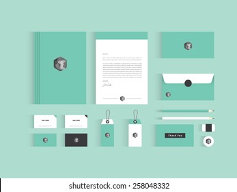 Vector corporate identity mock up. Green and grey color with abstract symbol.