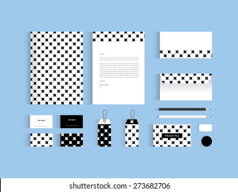 Vector corporate identity mock up. Black and white circle seamless pattern 