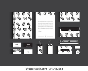 Vector corporate identity mock up. Leaf pattern in black and white