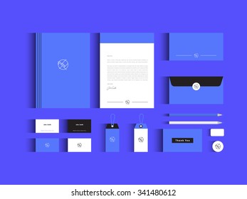 Vector corporate identity mock up. Violet and white colors with abstract symbol.