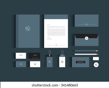 Vector corporate identity mock up. Grey and white colors with abstract symbol.