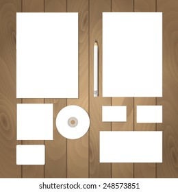 Vector corporate identity mock up.Consist of CD envelope,CD disk, folder, paper A4, letter, business cards, calendar, pencil