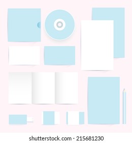 Vector Corporate Identity Mockup Templates: blank letterhead, business cards, disk, pencil, USB flash drive,  eraser. Elements of design templates on an isolated backdrop