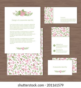 Vector corporate identity, romantic flower design. Geometric banner design template. Brand, visualization, corporate identity business set
