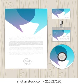 Vector corporate identity template with dialog elements. Business card, disc, document, badge. Eps10