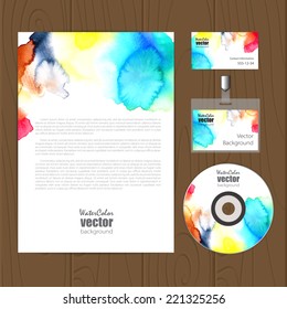 Vector corporate identity template with watercolor rainbow elements. Eps10