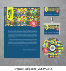 Vector corporate identity template with watercolor mosaic elements.  Eps10