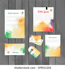 Vector corporate identity, triangular background. Abstract backdrop.Geometric banners design template. Corporate identity business set. Identity Design Template. Brand, Card, envelope. CD cover