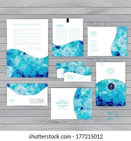 Vector corporate identity, wave pattern. Abstract backdrop.Geometric banner design template. Brand, visualization, corporate identity business set. Identity Design Template. Card, envelope.