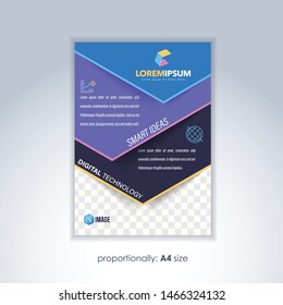 Vector Corporate Leaflet, Textbook Cover. Image Add Feature Print Ready Business Pamphlet Design, Multicolored Brochure, Booklet Template. A4 Flyer Document