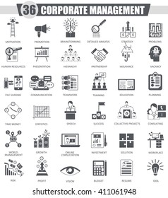 Vector Corporate management black icon set. Dark grey classic management  icons design for web.