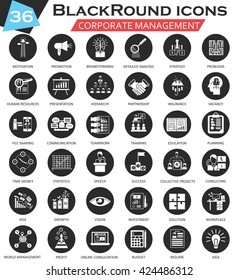 Vector Corporate management circle white black icons set. Ultra modern icon design for web. 