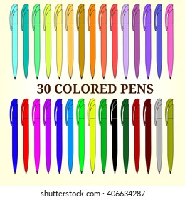 Vector corporate Pen Design. Colored Pens Vector Set. Colour Fountain Pens Vector ?llustration ?solated on White Background