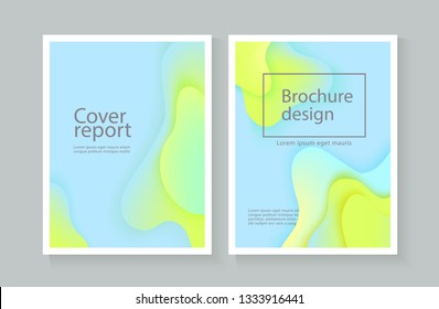 Vector corporate report cover background with expressive blue green wave motion flow. Modern style presentation template, commercial poster layout, dynamic brochere design