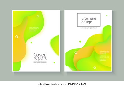 Vector corporate report cover background with expressive green wave motion flow and geometric elements. Modern style presentation template, commercial poster layout, dynamic brochere design