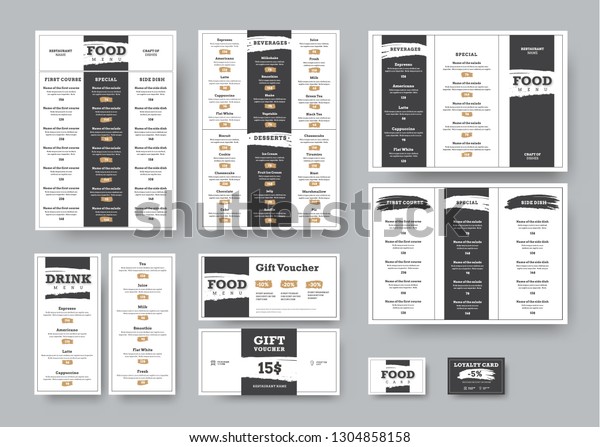 Vector\
corporate style design for cafes and restaurants in black and white\
style with dividing into blocks with a stroke and a grunge header\
effect. Printed templates are standard\
size.